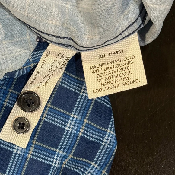 NWT WRK 4 Way Stretch Blue Plaid Button Down Regular Fit Dress Shirt Mens SZ 19 - Picture 5 of 9